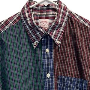 Brooks Brothers 346 Patchwork Plaid Shirt Medium Men's Multi Color Shirt Cotton